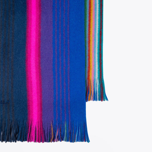 - Reversible Ombre Stripe Wool Scarf - Navy