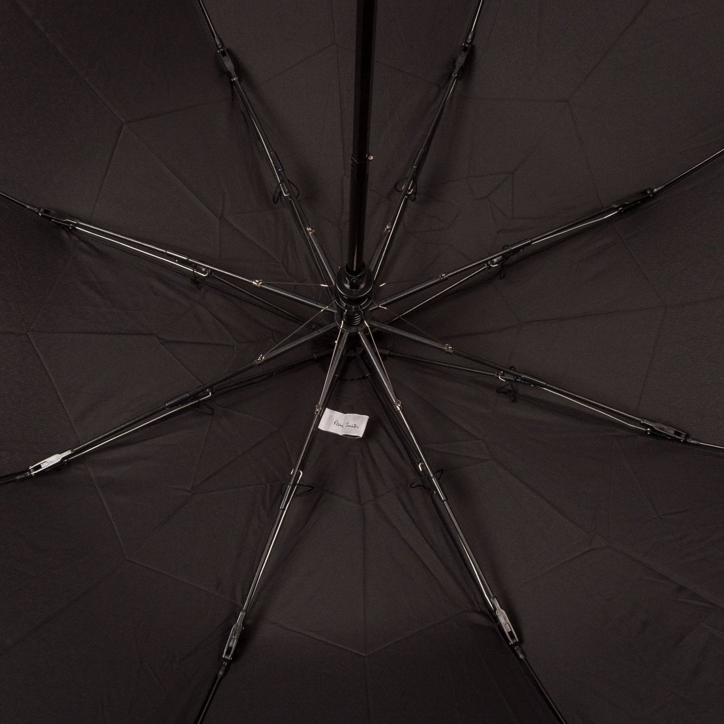 - Signature Stripe Border Compact Umbrella With Crook Wooden Handle - Black