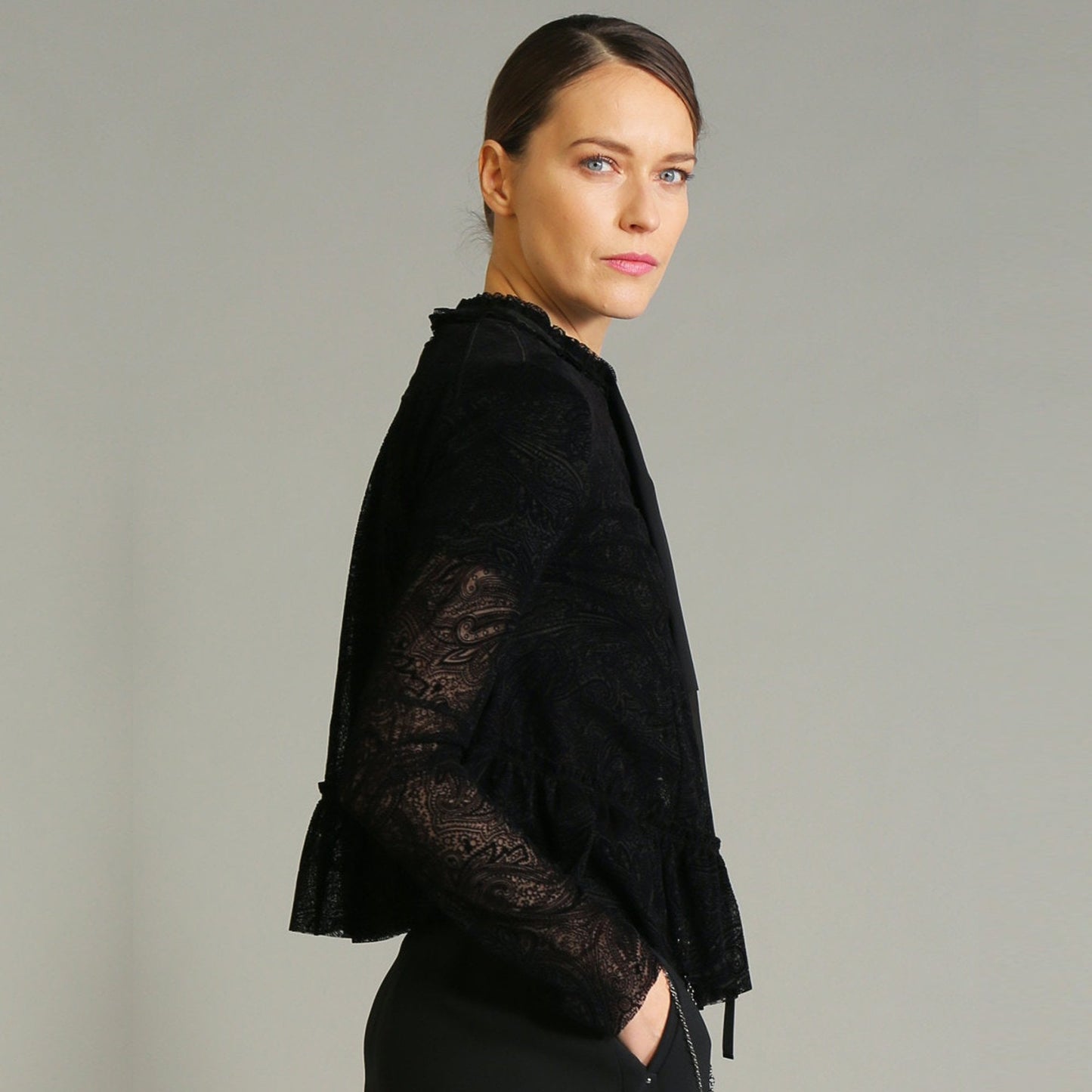 - Anywise - Paisley Cardigan Jacket - Black