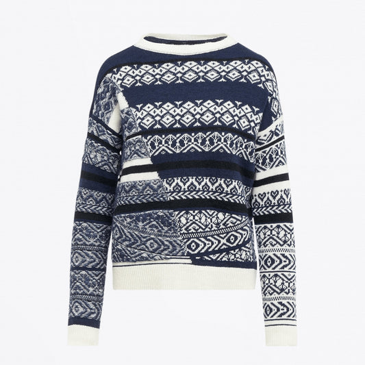 - Expertise - Fair Isle Knit Sweater - Navy/White