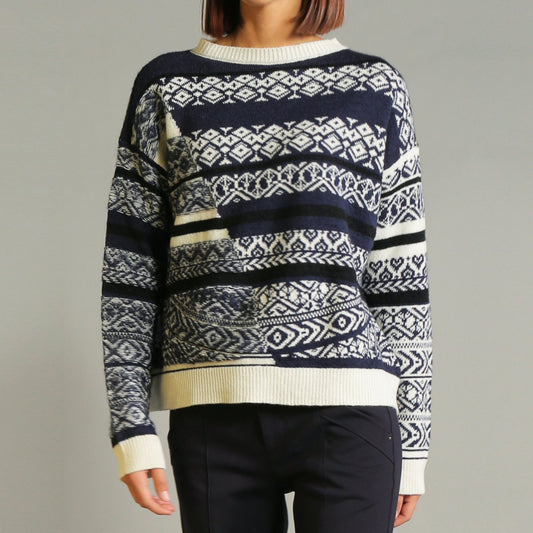 - Expertise - Fair Isle Knit Sweater - Navy/White