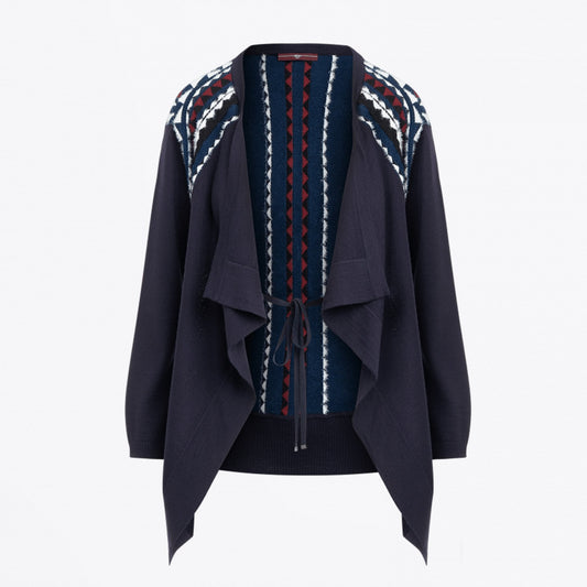 Impressive - Aztec Tie-Front Cardigan - Navy