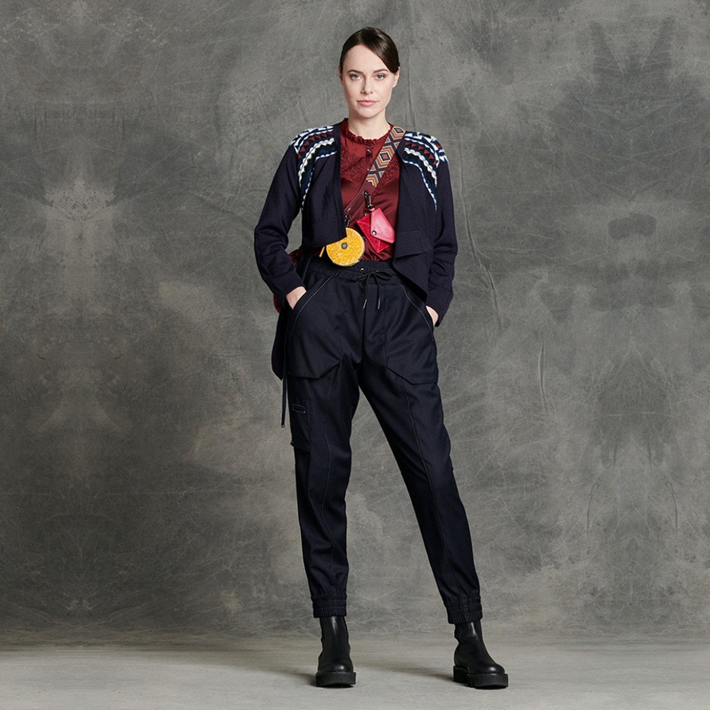 Impressive - Aztec Tie-Front Cardigan - Navy