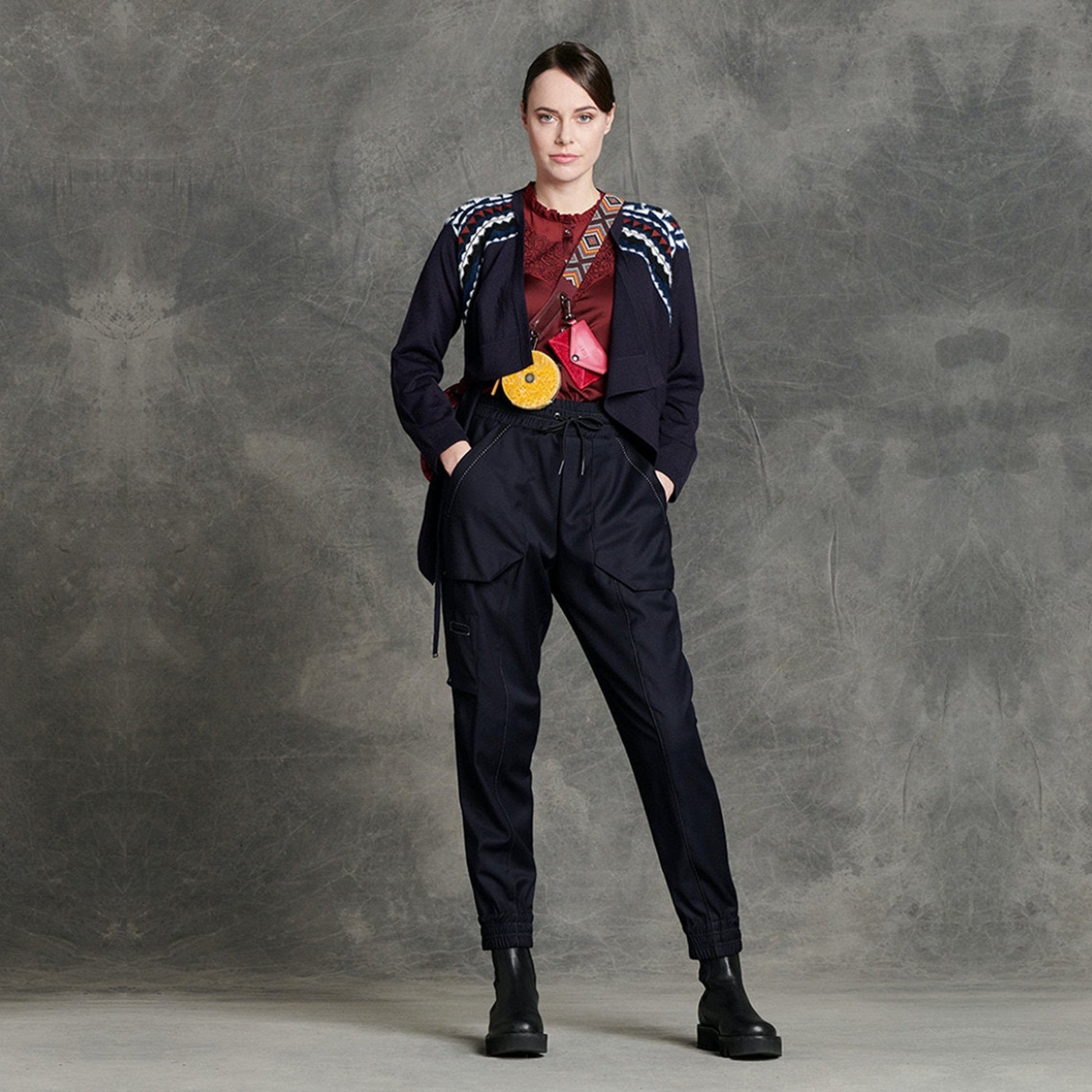 HIGH Impressive - Aztec Tie-Front Cardigan - Navy