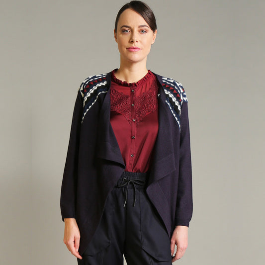 Impressive - Aztec Tie-Front Cardigan - Navy