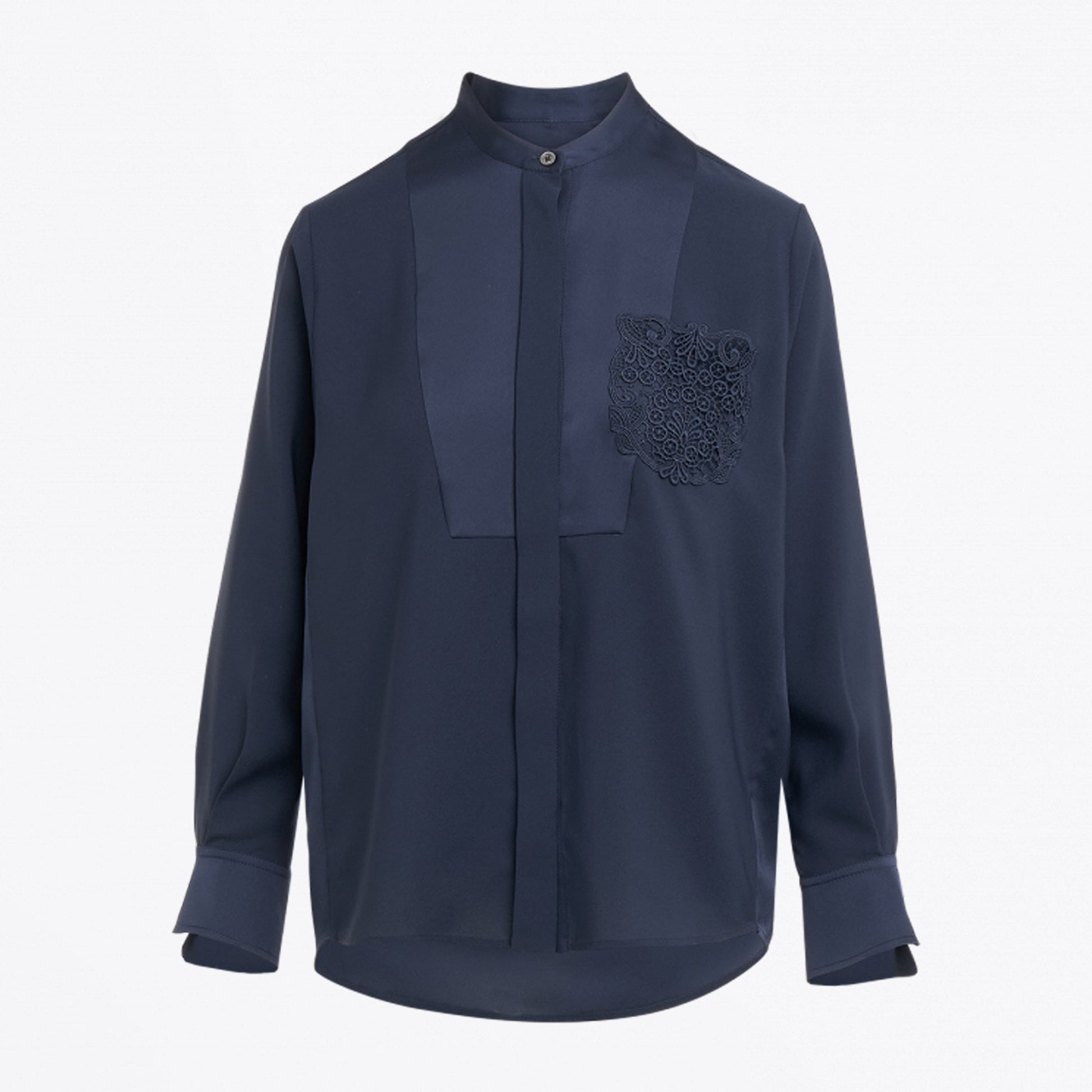 HIGH Level Up - Satin Crepe Embroidered Top - Navy