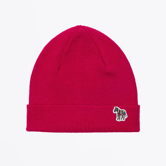 - 'Zebra' Logo Ribbed Beanie Hat - Pink