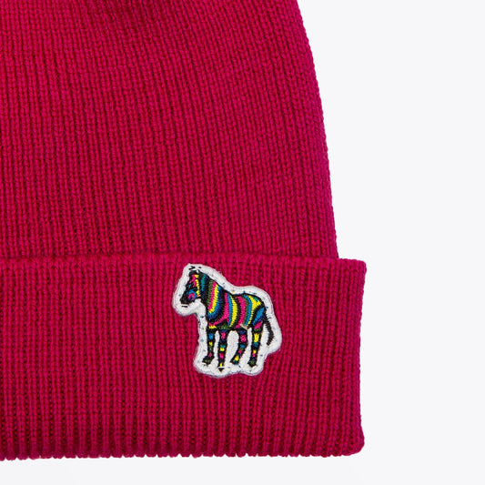 - 'Zebra' Logo Ribbed Beanie Hat - Pink