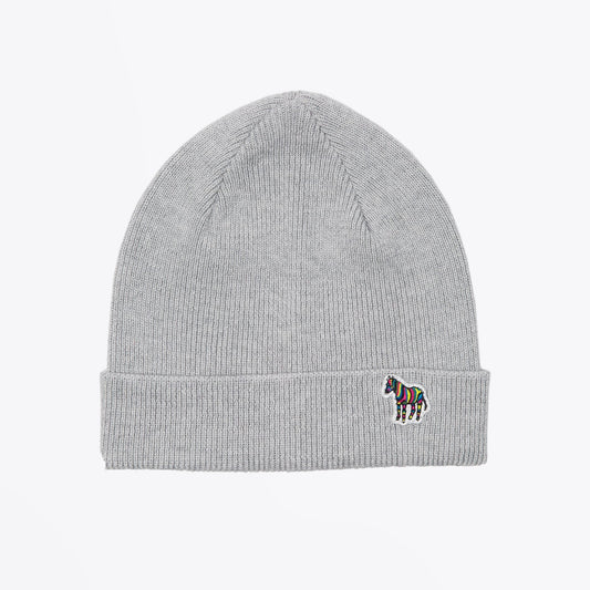 - 'Zebra' Logo Ribbed Beanie Hat - Grey