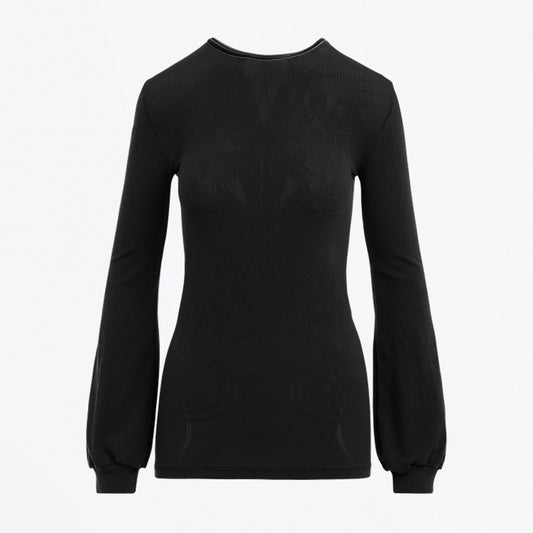 - Attain - Self-Pattern Knit Sweater - Black