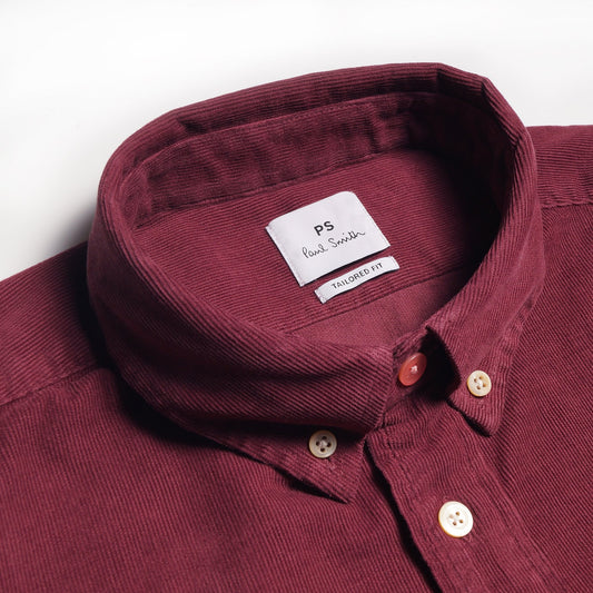 - Tailored-Fit Corduroy Shirt - Burgundy