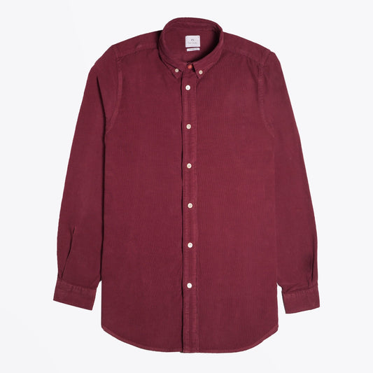 - Tailored-Fit Corduroy Shirt - Burgundy