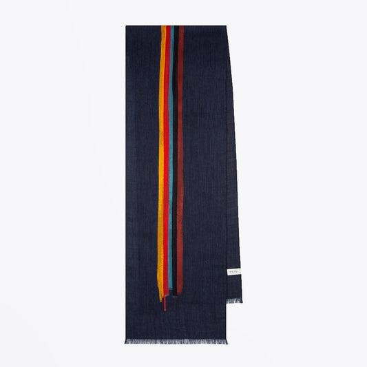 - 'Painted Stripe' Wool-Silk Scarf - Navy
