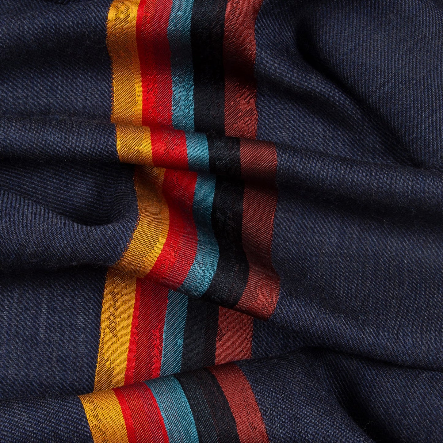 - 'Painted Stripe' Wool-Silk Scarf - Navy