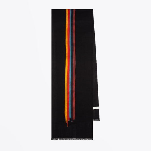 - 'Painted Stripe' Wool-Silk Scarf - Black