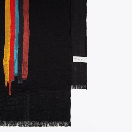 - 'Painted Stripe' Wool-Silk Scarf - Black