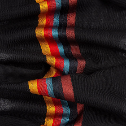 - 'Painted Stripe' Wool-Silk Scarf - Black