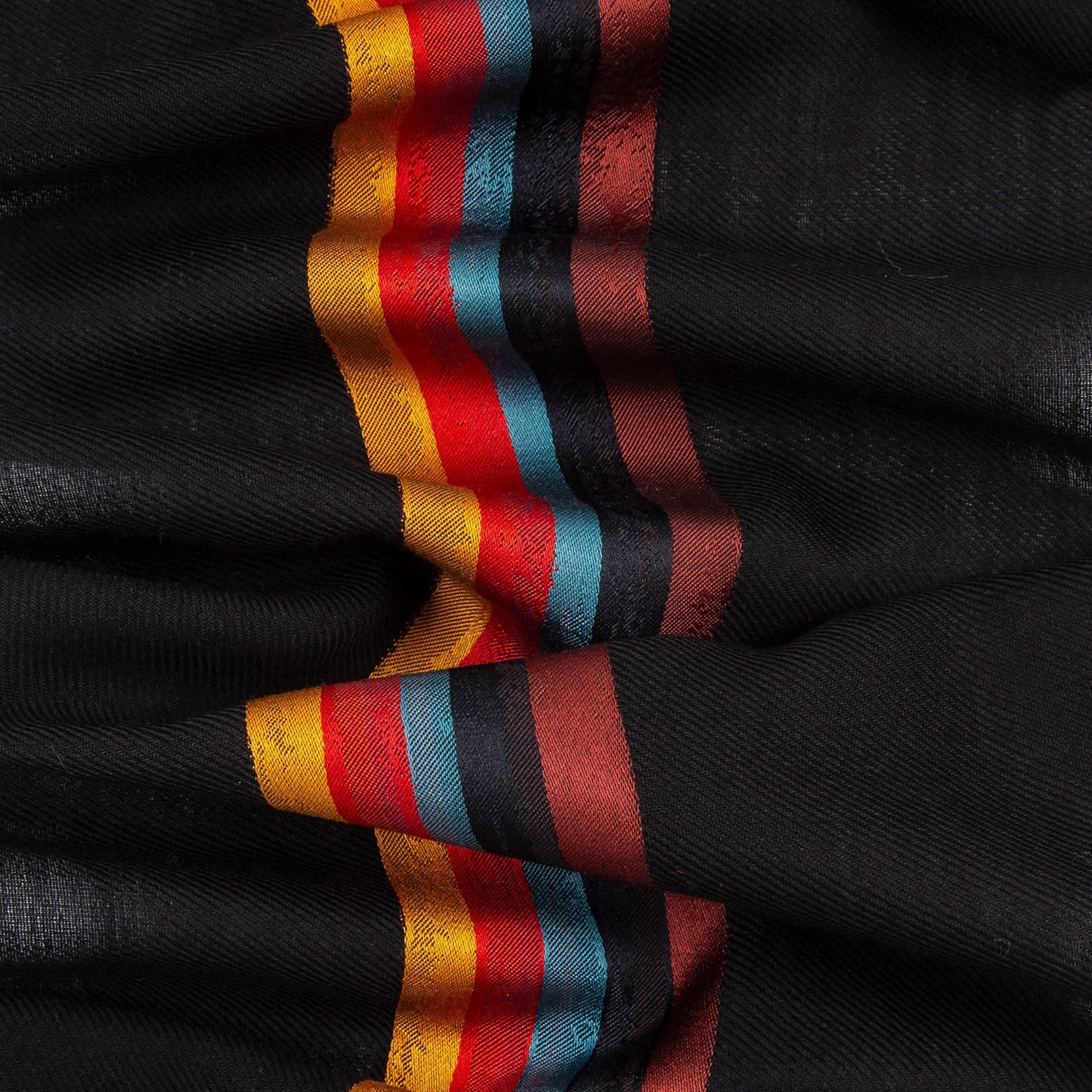 - 'Painted Stripe' Wool-Silk Scarf - Black