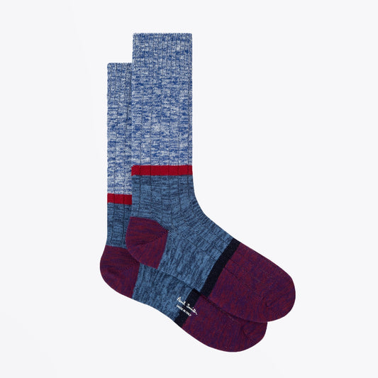 - Colour-Block Marl Ribbed Socks - Blue