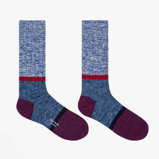 - Colour-Block Marl Ribbed Socks - Blue