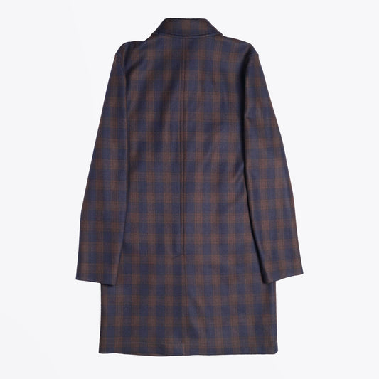 - Wool Checked Mac Coat - Navy/Brown
