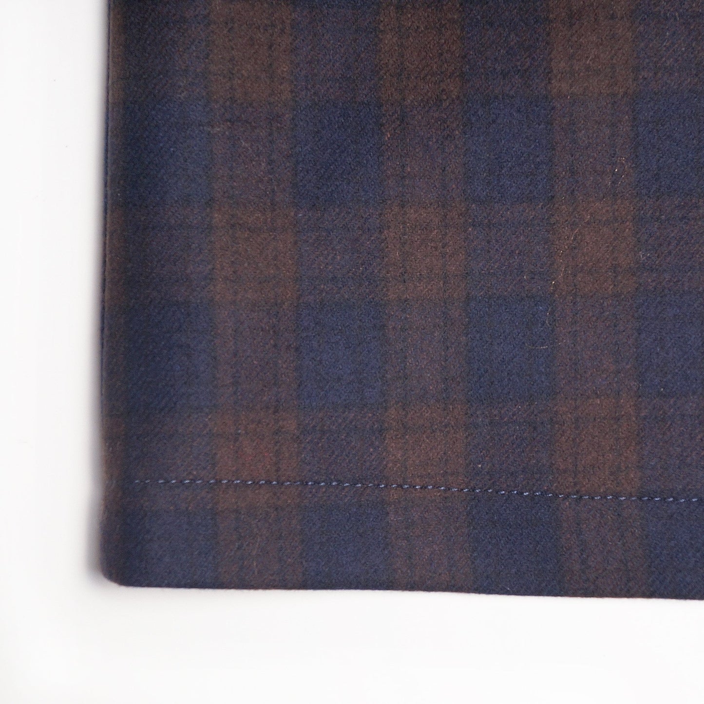 - Wool Checked Mac Coat - Navy/Brown