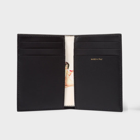 Leather 'Naked Lady' Credit Card Wallet - Black