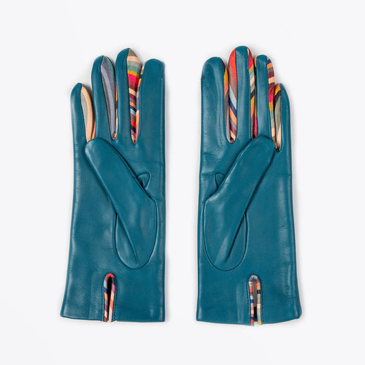 Leather 'Concertina' Gloves - Petrol Green