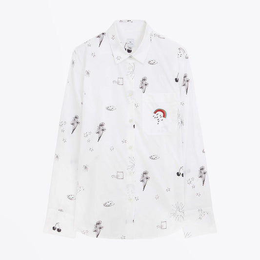 - Cotton 'Doodle' Print Shirt - White