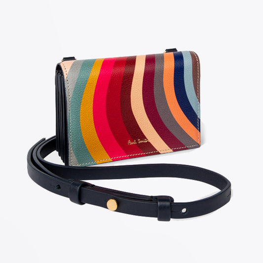 - 'Swirl' Leather Purse With Strap - Multi