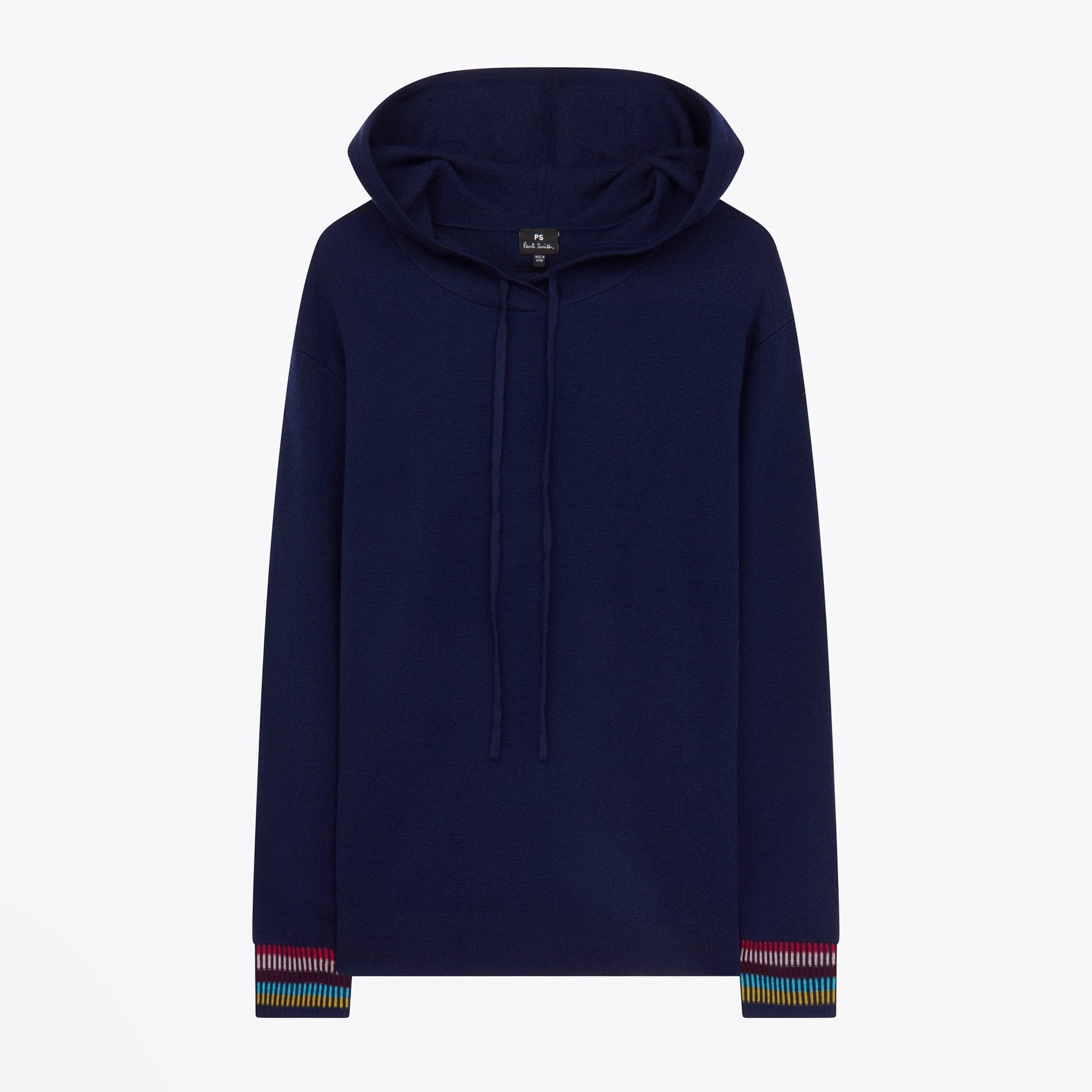 Paul Knitted Hoodie With Striped Cuffs - Navy
