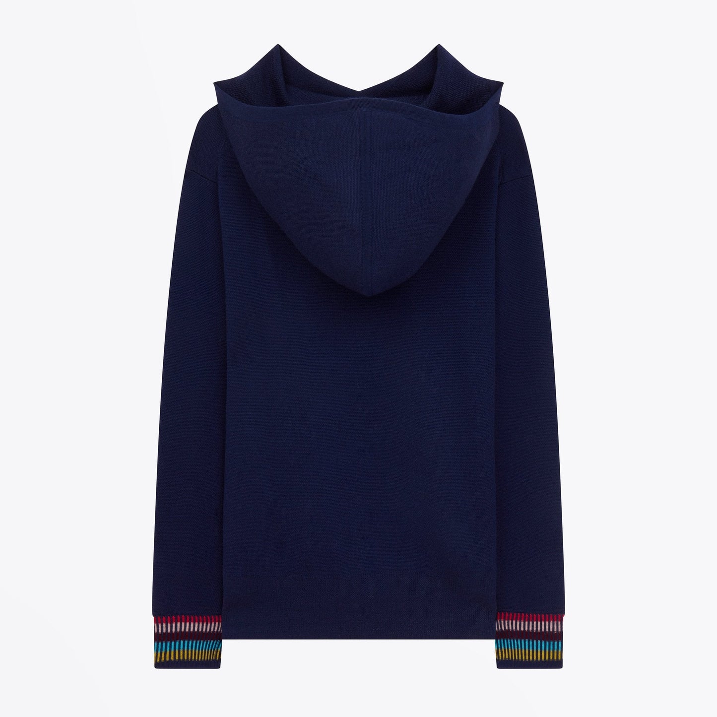 Knitted Hoodie With Striped Cuffs - Navy