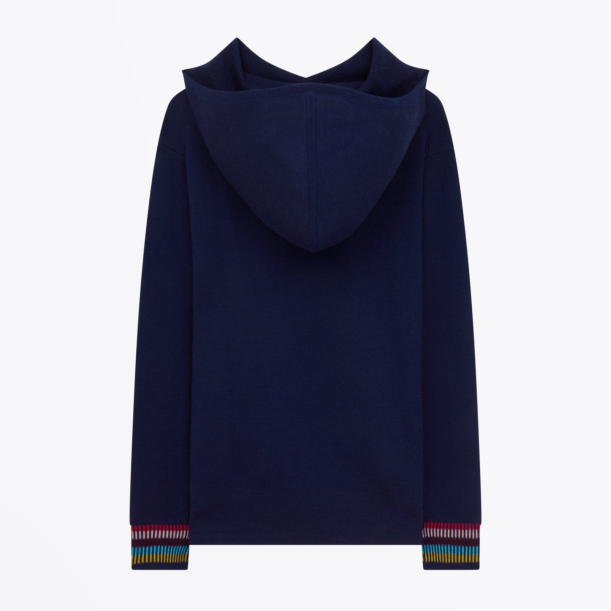 Paul Knitted Hoodie With Striped Cuffs - Navy
