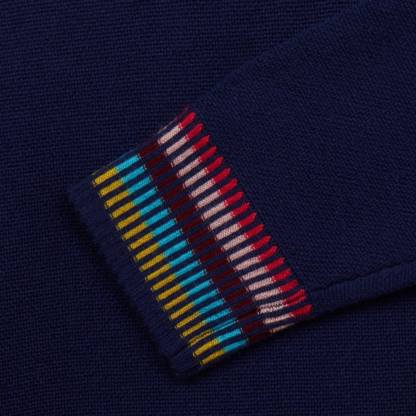 Knitted Hoodie With Striped Cuffs - Navy