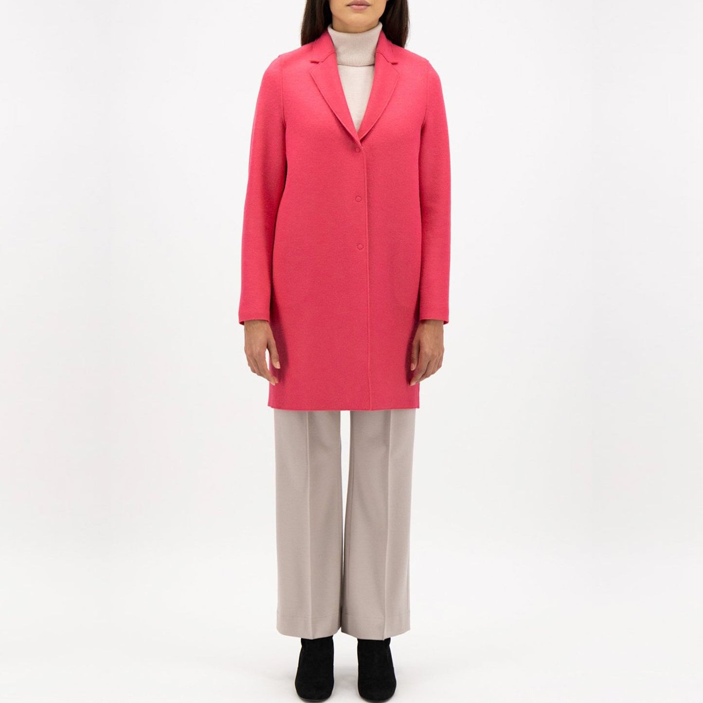 - Pressed Wool Cocoon Coat - Hot Pink