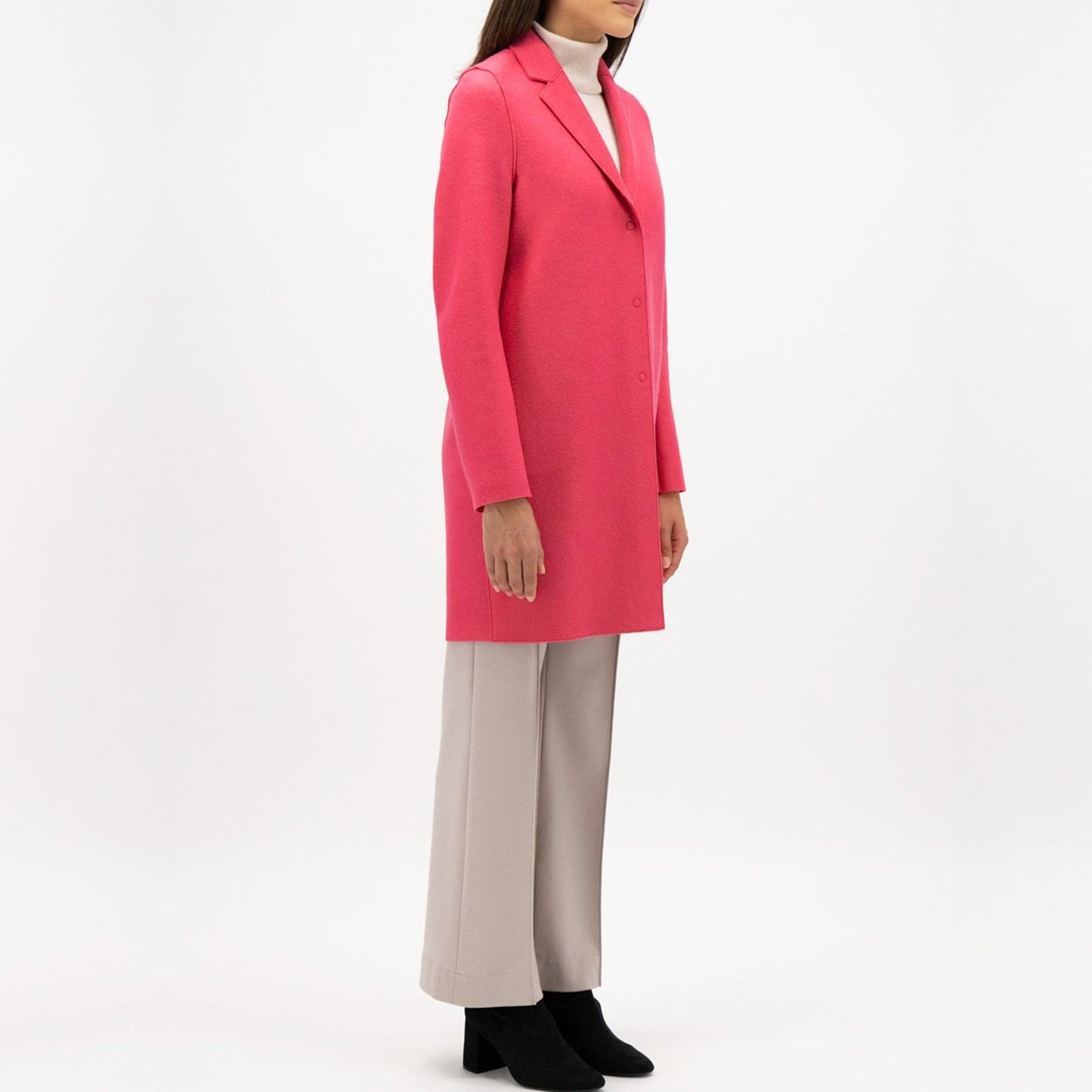 - Pressed Wool Cocoon Coat - Hot Pink