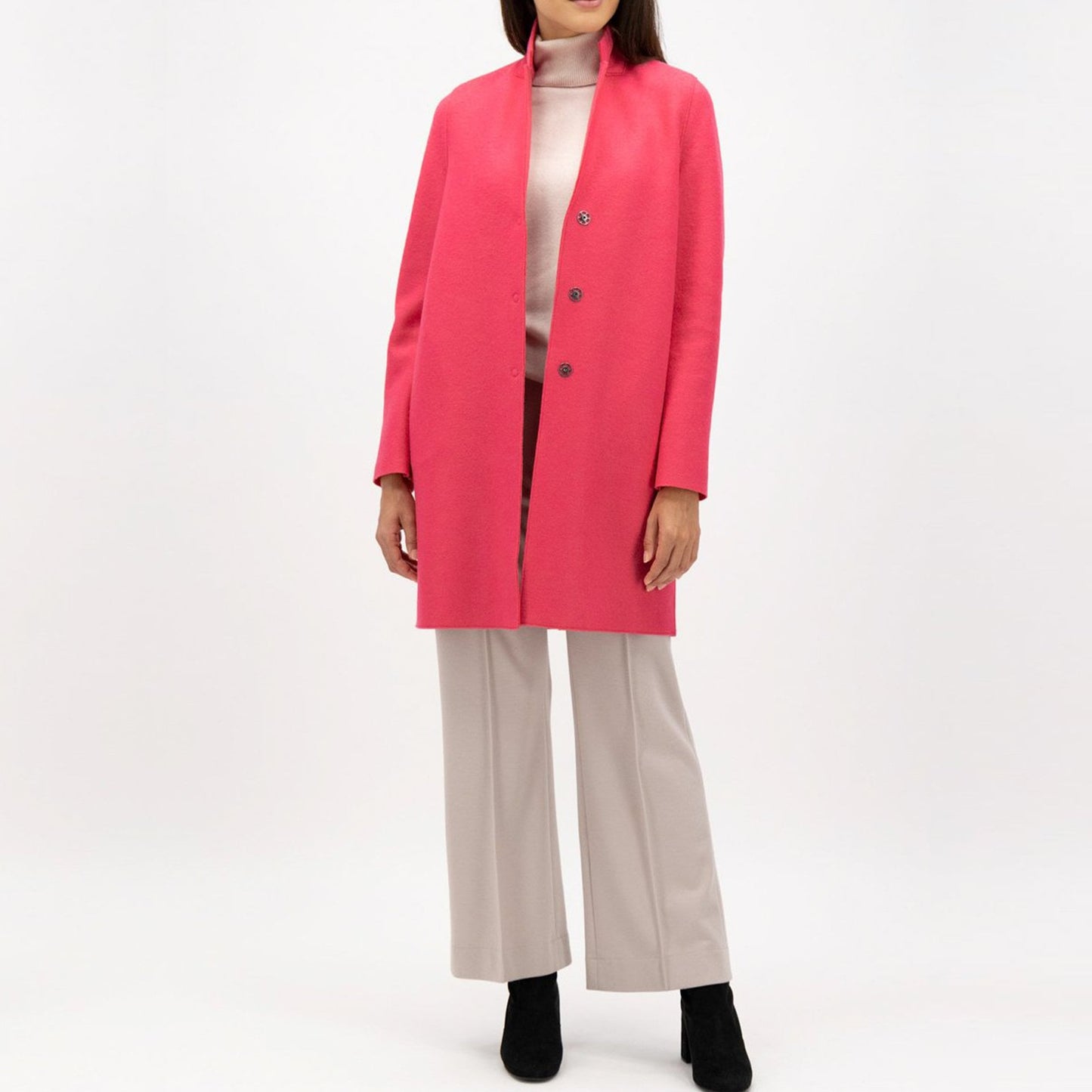 - Pressed Wool Cocoon Coat - Hot Pink