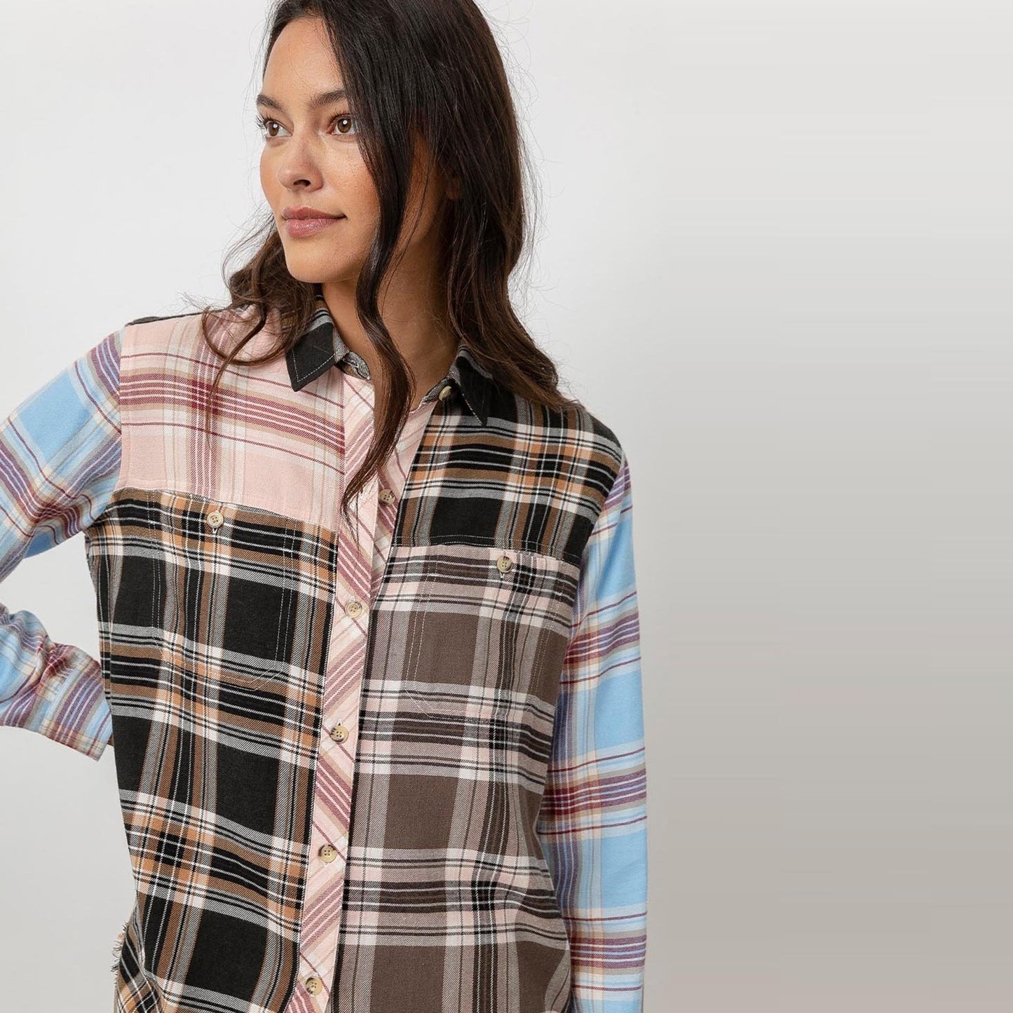 - Brando - Plaid Patchwork Shirt - Multi