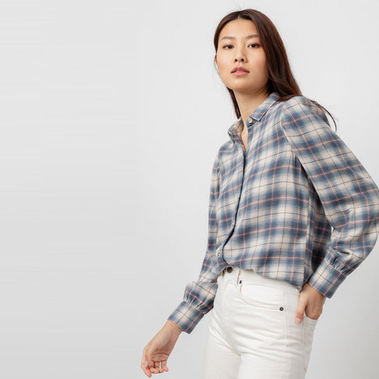 - Angelica - Flannel Plaid Shirt - Blue/Pink