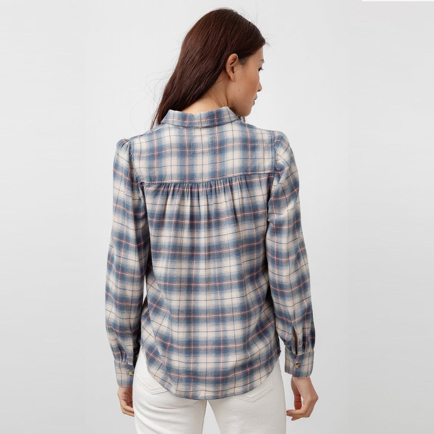 - Angelica - Flannel Plaid Shirt - Blue/Pink