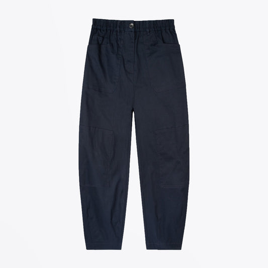 - Cotton-Twill Barrel Leg Trousers - Dark Navy