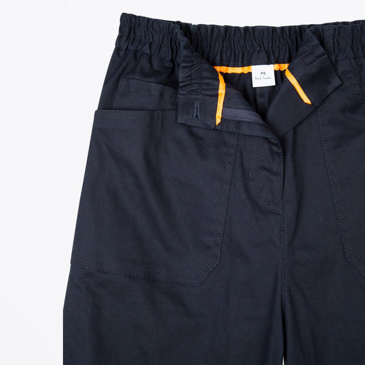- Cotton-Twill Barrel Leg Trousers - Dark Navy