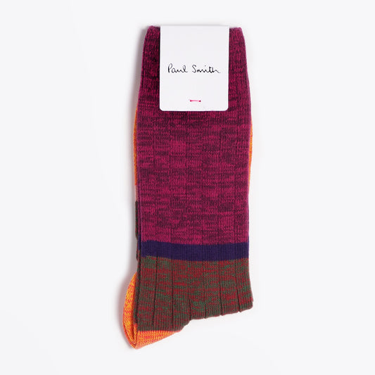 - Colour-Block Marl Ribbed Socks - Red