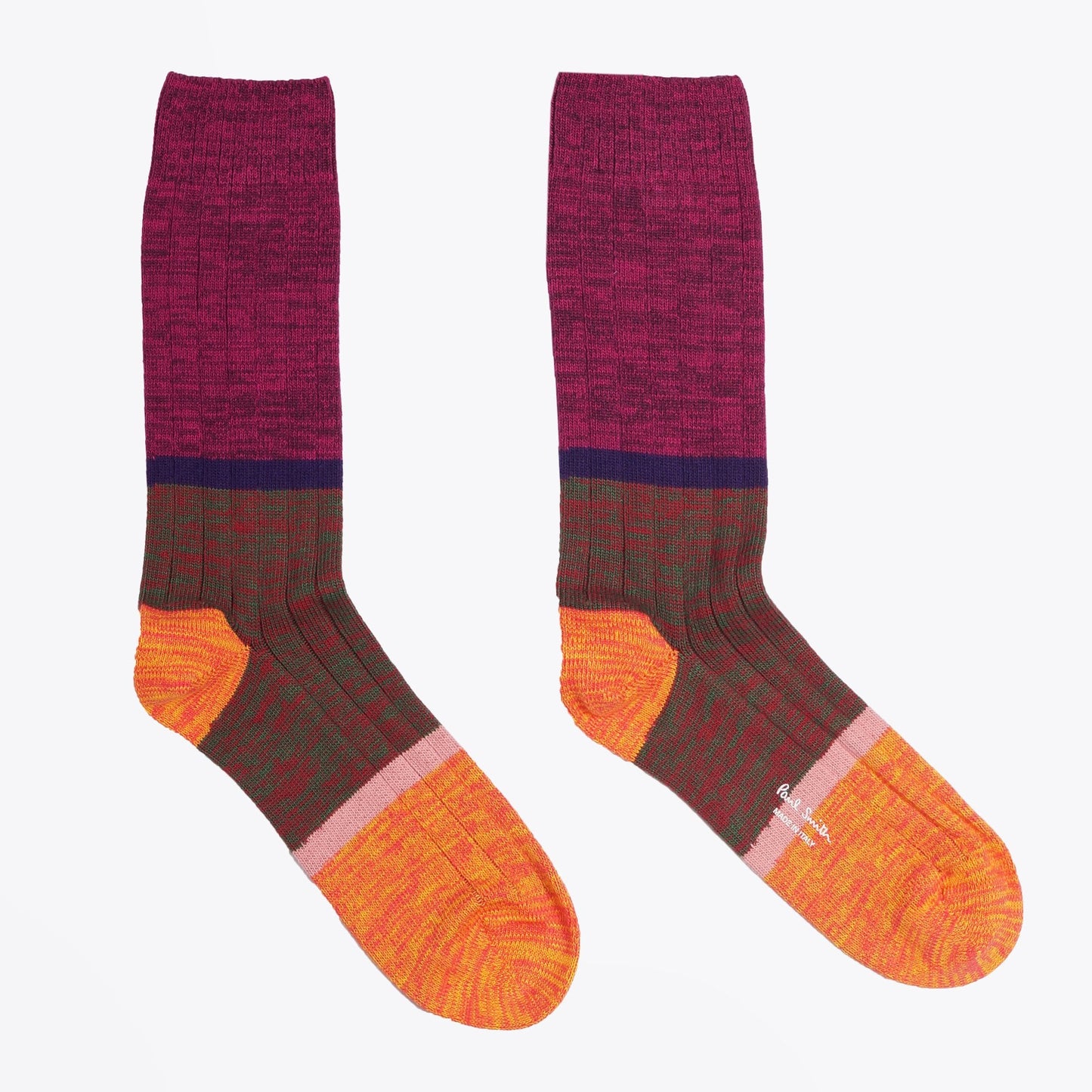 - Colour-Block Marl Ribbed Socks - Red