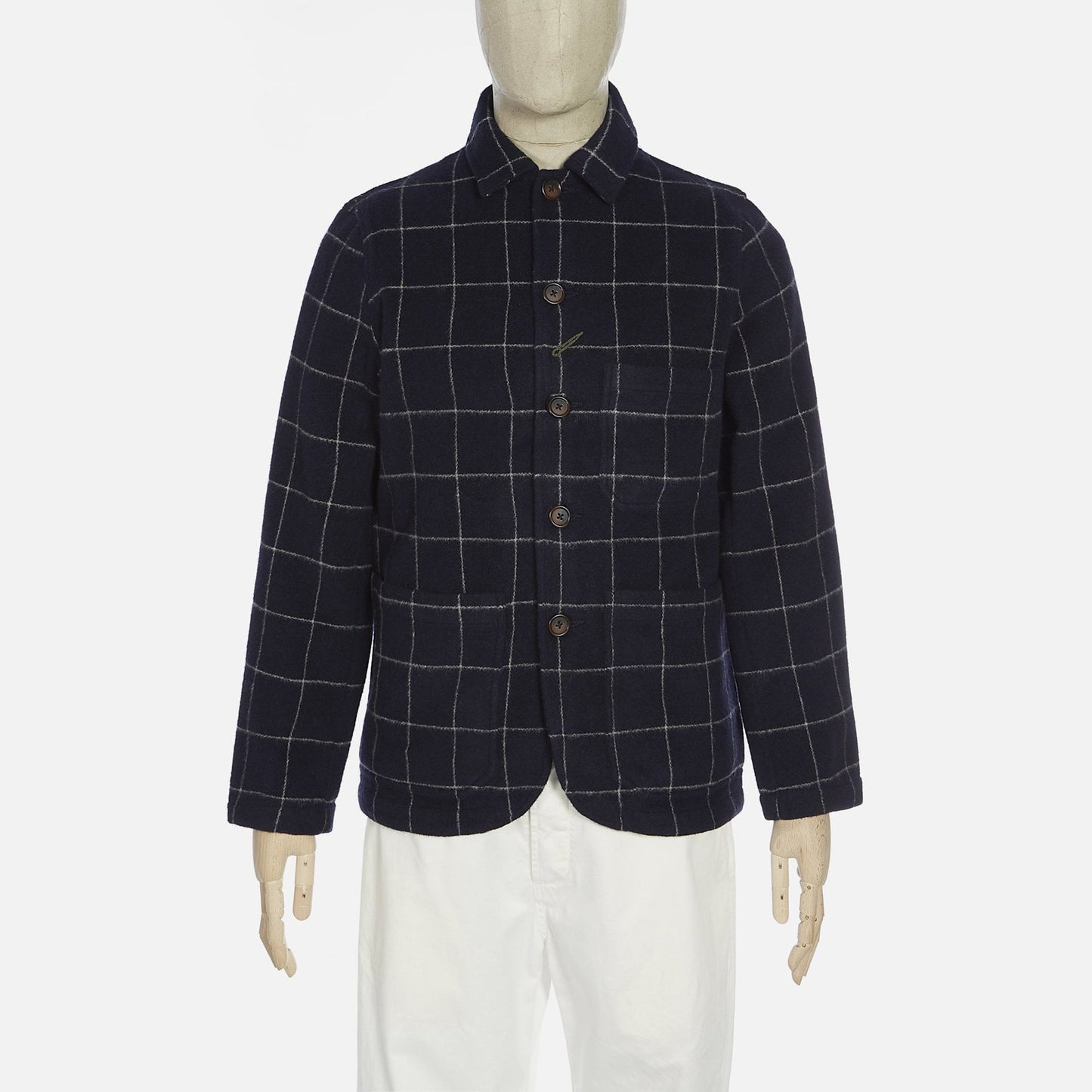 - Windowpane Check Bakers Chore Jacket - Navy