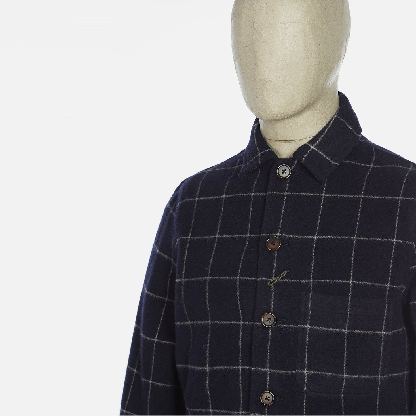 - Windowpane Check Bakers Chore Jacket - Navy