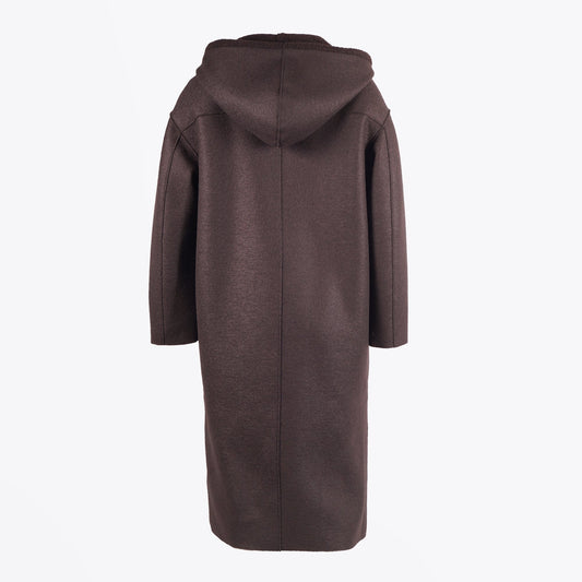 - Oversized Wool Hooded Coat - Dark Brown