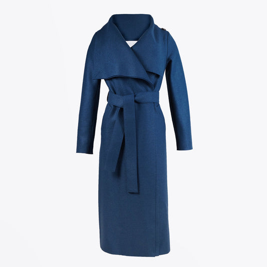 - Pressed Wool Belted Coat - Turquoise