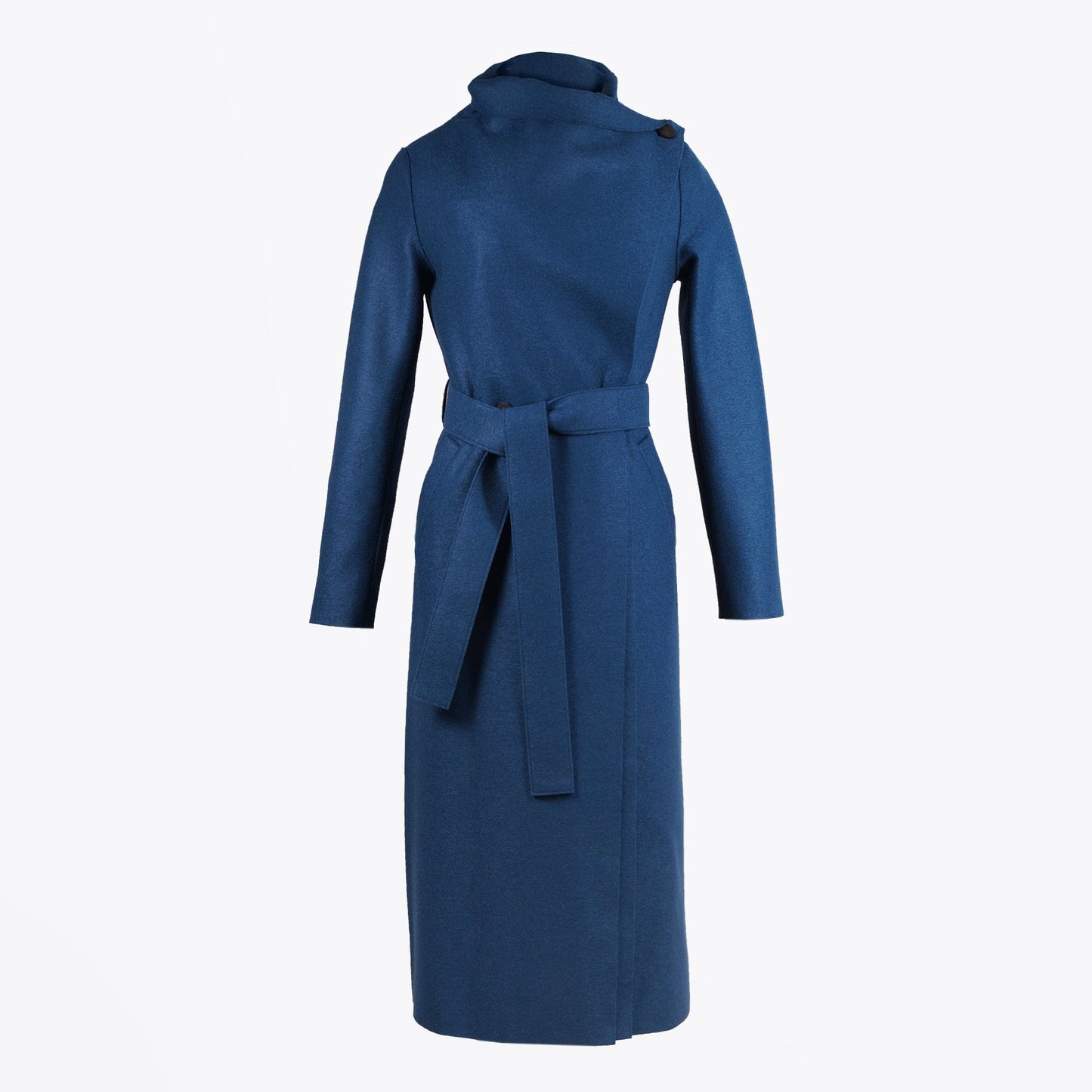 - Pressed Wool Belted Coat - Turquoise