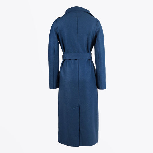 - Pressed Wool Belted Coat - Turquoise